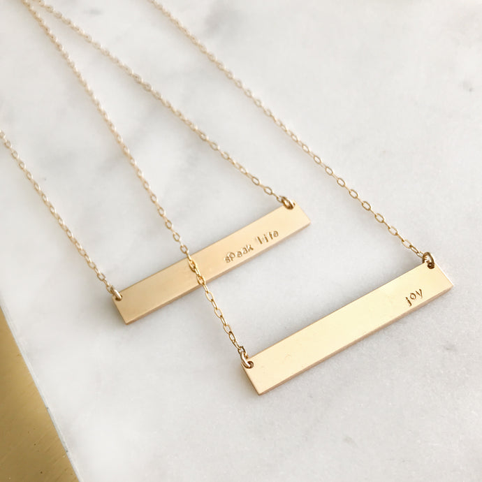 Life Words Bar Necklace- Gold Filled Personalized