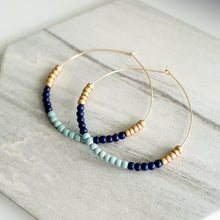 Load image into Gallery viewer, HOPE 3&quot; Gold Filled Hoops in Sky Blue