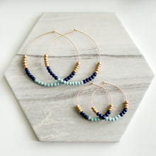 Load image into Gallery viewer, HOPE 3&quot; Gold Filled Hoops in Sky Blue