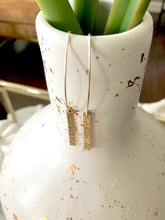 Load image into Gallery viewer, Hammered Bar Dangle Earrings- yellow gold filled