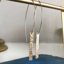 Load image into Gallery viewer, Hammered Bar Dangle Earrings- yellow gold filled