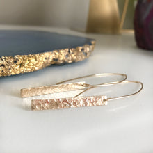 Load image into Gallery viewer, Hammered Bar Dangle Earrings- yellow gold filled