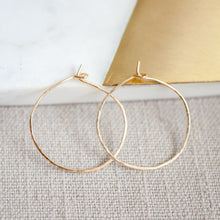 Load image into Gallery viewer, Happy Heart Everyday hammered hoops- SMALL 1.5&quot; GOLD