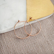 Load image into Gallery viewer, Everyday hammered hoops- SMALL 1.5&quot; ROSE