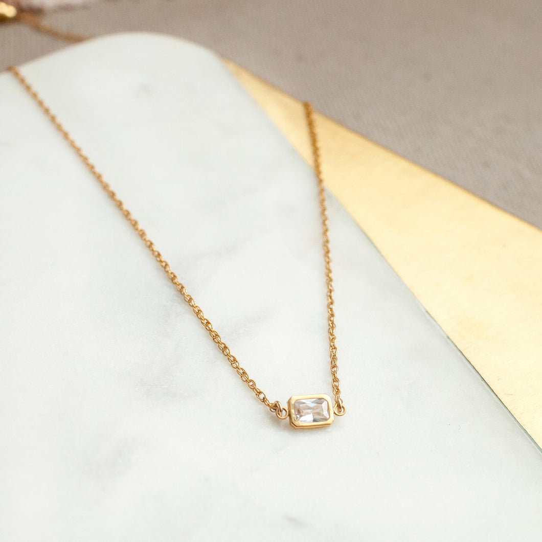 Emerald Cut necklace- yellow gold filled