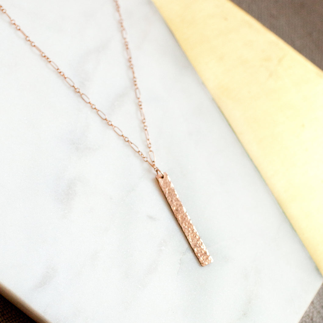 Vertical Bar Pendant Necklace- rose gold filled