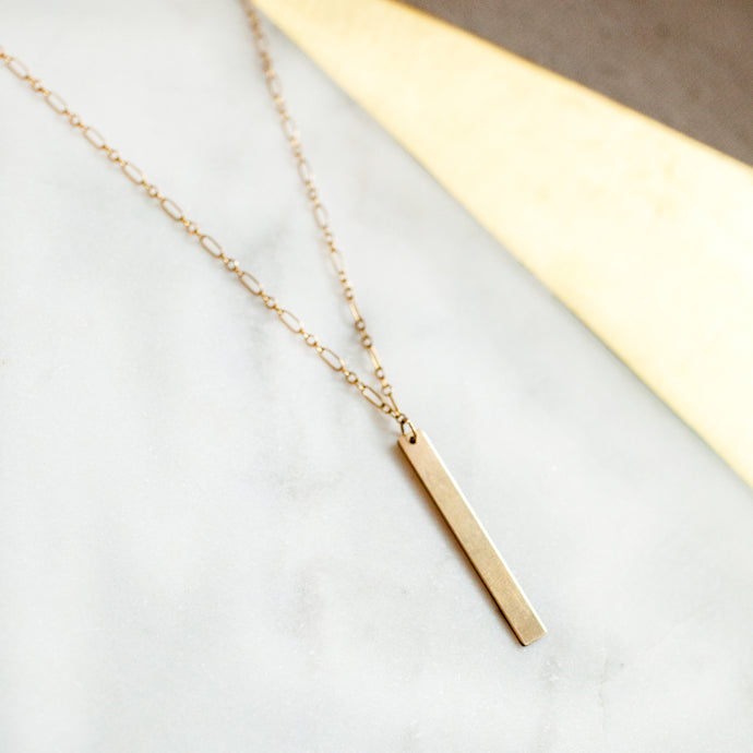 Vertical Bar Pendant Necklace- yellow gold filled