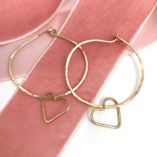 Load image into Gallery viewer, Happy Heart Everyday hammered hoops- SMALL 1.5&quot; GOLD