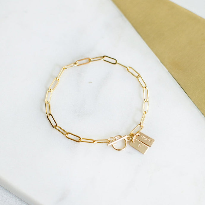 Paperclip Toggle Bracelet Gold Plated