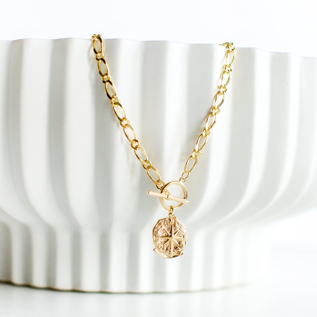 Figaro Necklace with Compass + Toggle Gold Plated