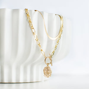 Figaro Necklace with Compass + Toggle Gold Plated