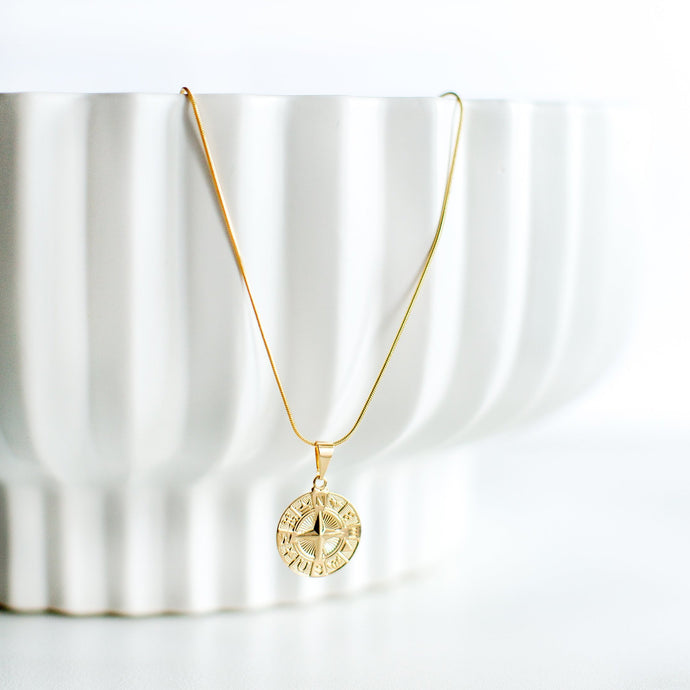 Snake Chain Gold Plated with Compass Pendant
